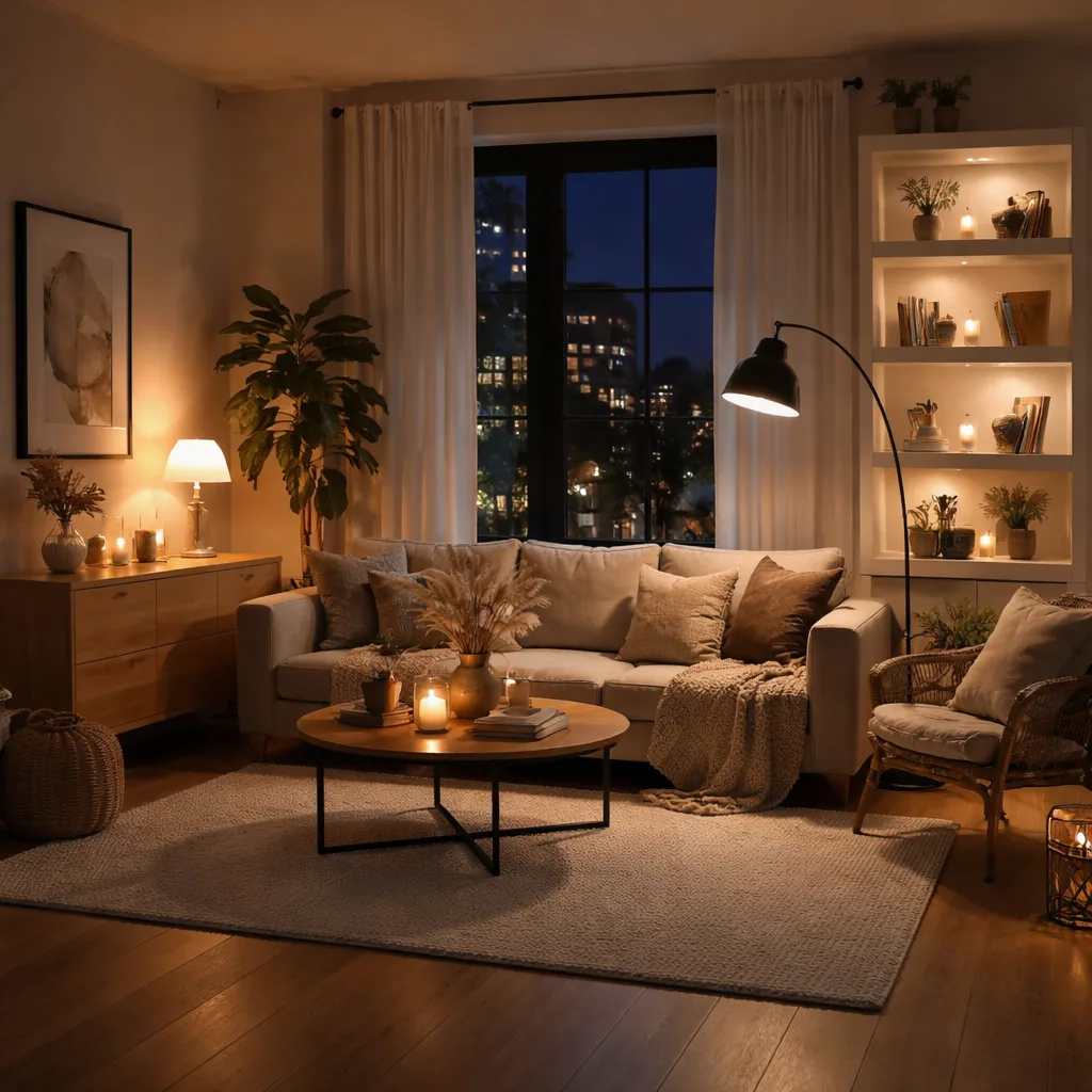 AI scandinavian night living room