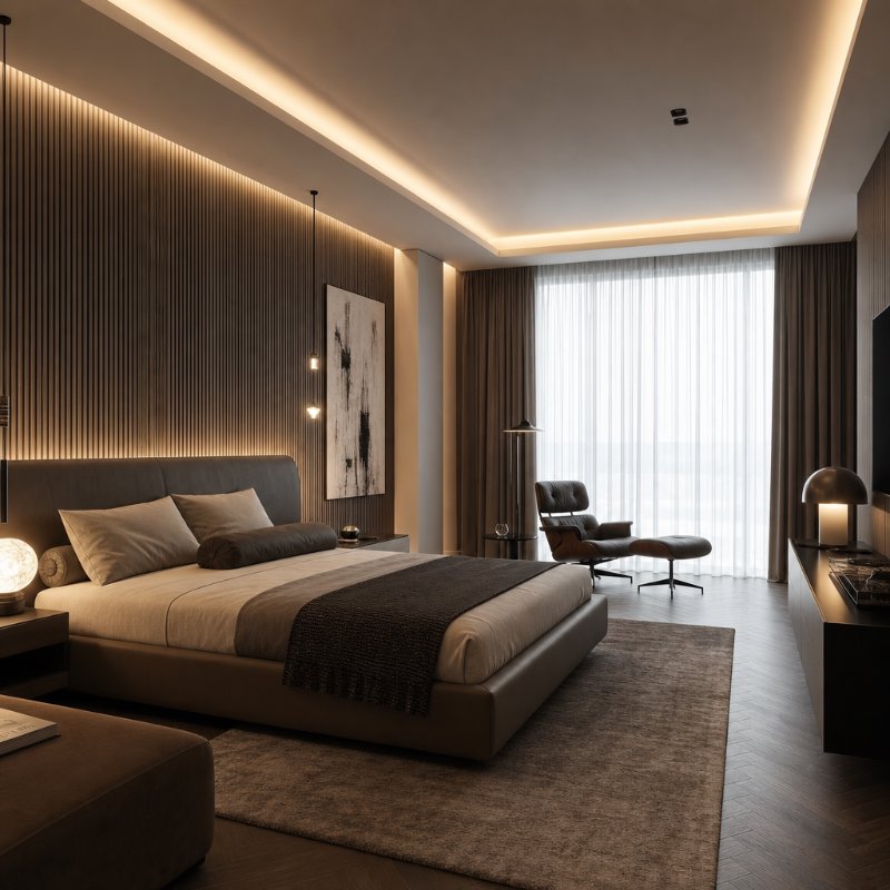 Modern Luxury Bedroom with Italian Furniture and Cove Lighting