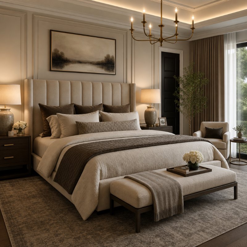 Sophisticated Master Bedroom with Upholstered Headboard