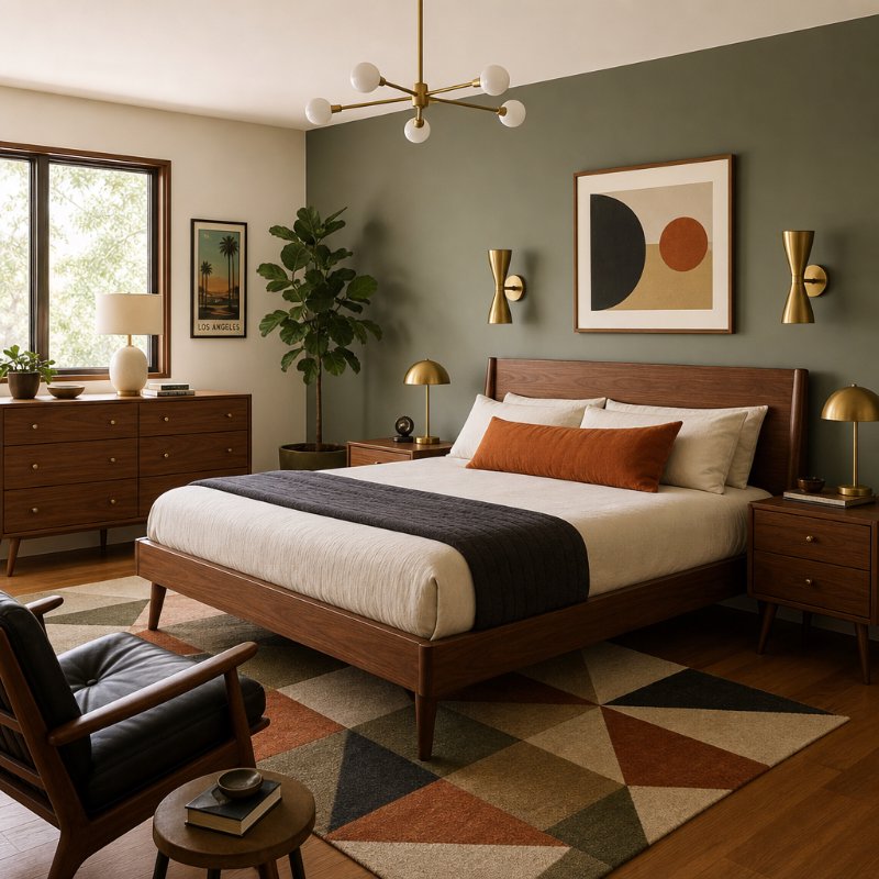 Mid-Century Modern Bedroom with Walnut Furniture