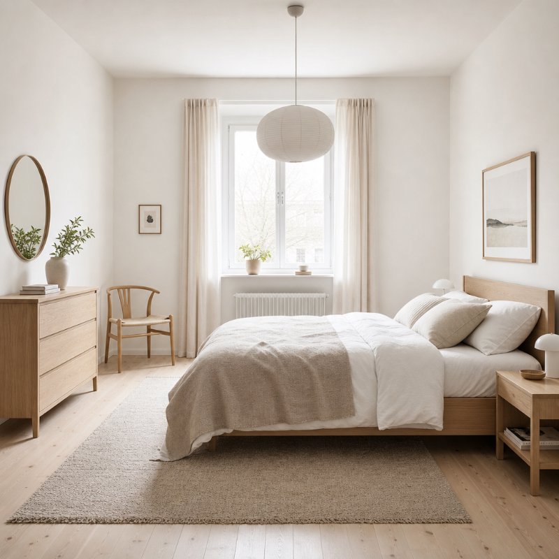 Minimalist Scandinavian Bedroom with Whitewashed Walls